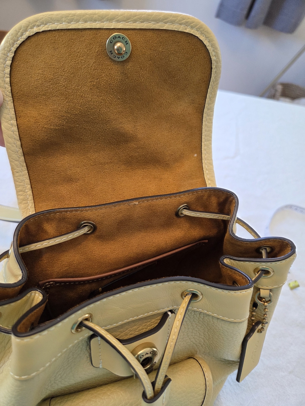 Coach Riya 21 Pebbled Leather Mini Backpack, Hay/Pale Yellow, Like New - Picture 8 of 13
